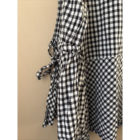 Ann Taylor LOFT Women’s Gingham Plaid Top, Tied Bell Sleeves, Size L Cottagecore - Picture 3 of 7